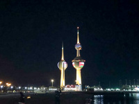 the Kuwait Towers at night the Kuwait Towers at night