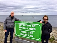 Susan & Hugh posing by a sign at the Strait of Magellan Photo from Susan's Story, Susan & Hugh posing by a sign at the Strait of Magellan