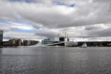 the opera house from the harbor in Oslo Photo from Susan's Story, the opera house from the harbor and Oslo Norway