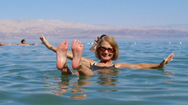 Susan swimming in the Dead Sea Susan's Story, Susan swimming in the Dead Sea