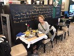 Susan ready to enjoy Steak & Frites in Paris Photo from Susan's Story, Europe 2018, Susan ready to enjoy Steak & Frites in Paris