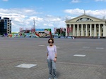 Susan in front of one of the opera houses in Minsk, Belarus Photo from Susan's Story, Europe 2018, Susan in front of one of the opera houses in Minsk, Belarus