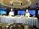 Italian Executive Chef Mario and Macino giving cooking demonstration aboard the Nautica Photo from Susan's Story, Europe 2018, Italian Executive Chef Mario and Macino giving cooking demonstration aboard the Nautica