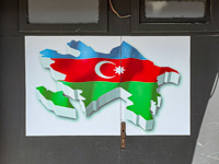An outline of Azerbaijan in the flag colors Photo from Susan's Story, An outline of Azerbaijan in the flag colors