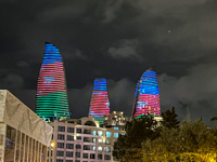 The three towers in Baku lit at night Susan's Story, The three towers in Baku lit at night
