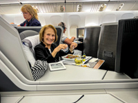 Susan settled into business class flying from London to Charlotte ending our 2.5 month adventure across the Atlantic to the Mediterranian, Balkans, and Caucuses. She looks ready to travel again!!! Photo from Susan's Story, Susan settled into business class flying from London to Charlotte ending our 2.5 month adventure across the Atlantic to the Mediterranian, Balkans, and Caucuses. She looks ready to travel again!!!