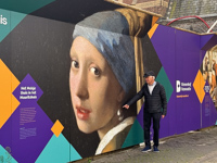 Hugh outside the Mauritshuis Royal Picture Gallery with Vermeer Girl with the Pearl Earring Susan's Story, Hugh outside the Mauritshuis Royal Picture Gallery with Vermeer Girl with the Pearl Earring