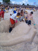 we built huge sand castles Susan's Story, a picture of us building a huge Sandcastle