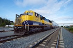 A beautiful Aslaskan Railroad diesel engine ready to pull our passenger train from Anchorage to Denali Photo from Susan's Story, A beautiful Aslaskan Railroad diesel engine ready to pull our passenger train from Anchorage to Denali
