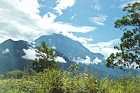 Photo from Susan's Story, Mt Kinabalu from our bus window with the peak hidden by clouds