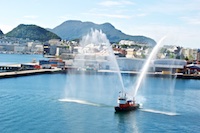 When we left Alesund we were given a send off by the local fire boat. Susan's Story, When we left Alesund we were given a send off by the local fire boat.